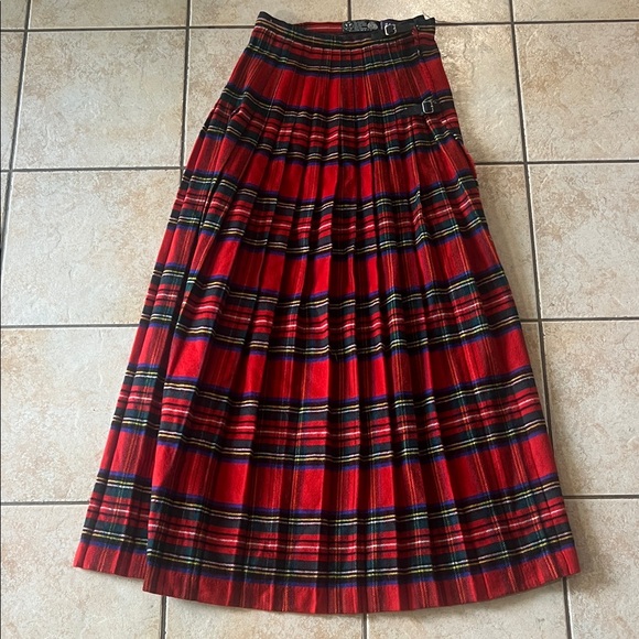 Vintage Scottish Rally Klad Red Plaid Wool Maxi Skirt, Sz 12
